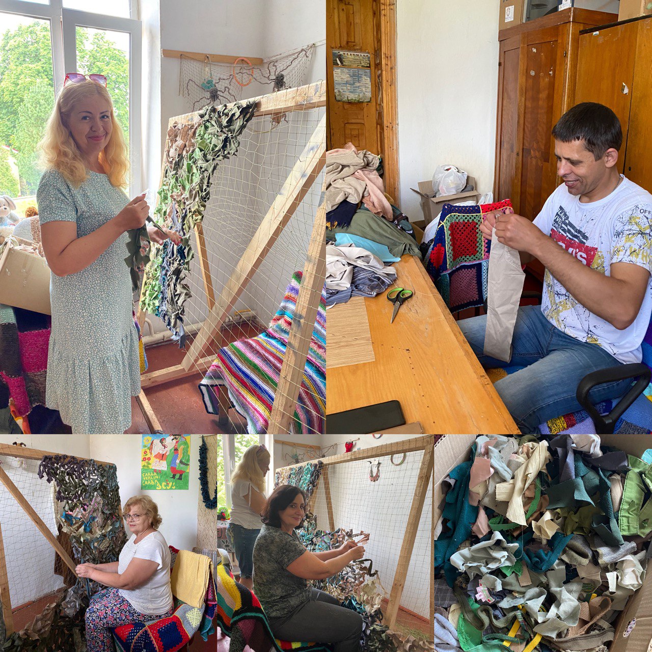 Наші волонтери продовжують плести маскувальні сітки для військових!